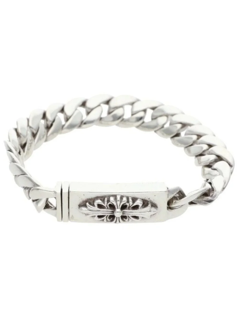 Chrome Hearts ID Bby Flrl Crs Baby ID Floral Cross Silver Bracelet